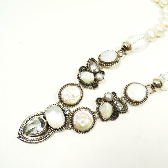 ECHO of the DREAMER Sterling Silver FW White MOP Pearls & Clear Quartz Necklace - Picture 6 of 11